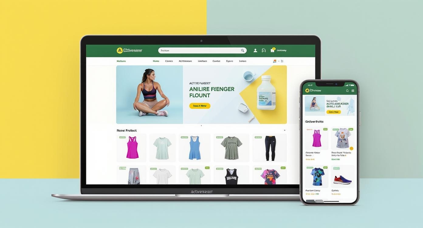 Modern e-commerce website mockup showing activewear online store