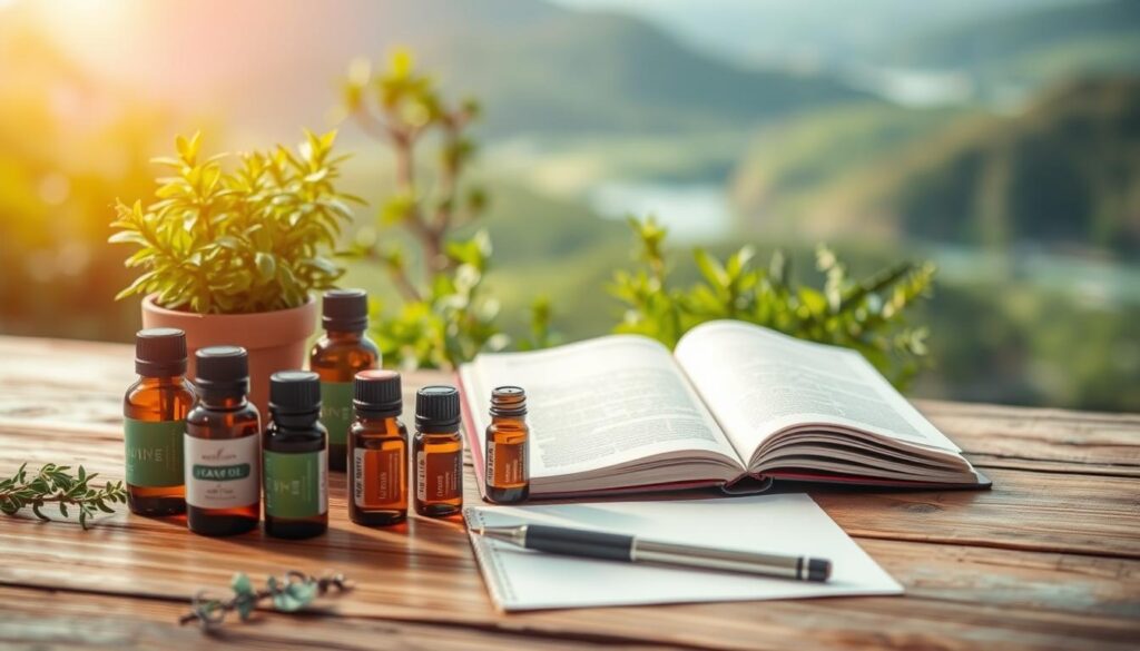 a detailed image of an essential oil niche selection strategy in a natural, calming setting with a soft, warm lighting. the foreground features a wooden table with various essential oil bottles, an open notebook, and a pen, suggesting a process of research and planning. the middle ground shows lush greenery, such as potted plants or herbs, creating a soothing, nature-inspired atmosphere. the background features a blurred, peaceful landscape with gentle rolling hills or a serene body of water, conveying a sense of tranquility and inspiration. the overall composition and color palette evoke a thoughtful, wellness-focused approach to building an aromatherapy business. a detailed image of an essential oil niche selection strategy in a natural, calming setting with a soft, warm lighting. the foreground features a wooden table with various essential oil bottles, an open notebook, and a pen, suggesting a process of research and planning. the middle ground shows lush greenery, such as potted plants or herbs, creating a soothing, nature-inspired atmosphere. the background features a blurred, peaceful landscape with gentle rolling hills or a serene body of water, conveying a sense of tranquility and inspiration. the overall composition and color palette evoke a thoughtful, wellness-focused approach to building an aromatherapy business.